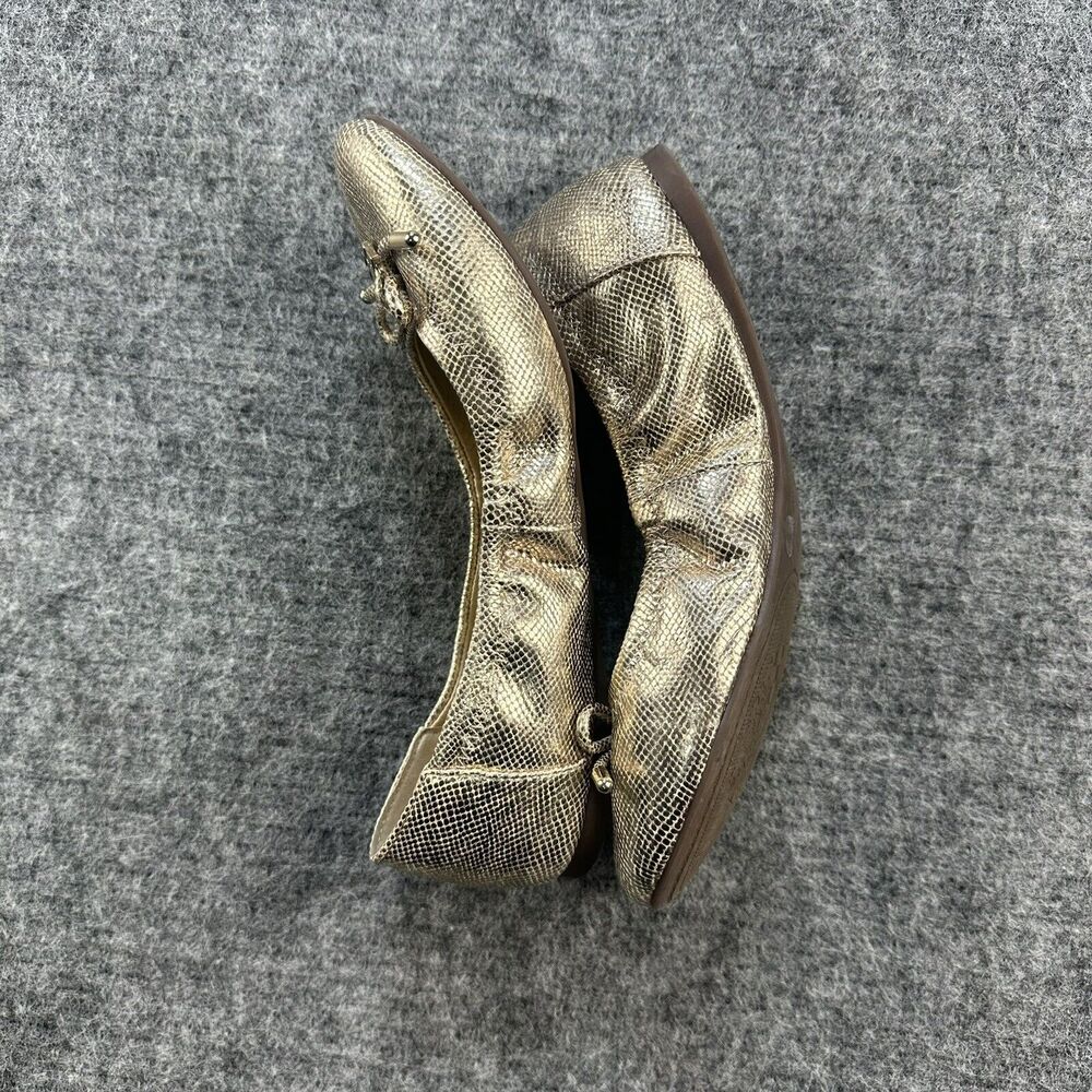 Vince Camuto Ballet Flats Women Size Gold Snake Skin Textured Bow Charm Eryn - Picture 8 of 15